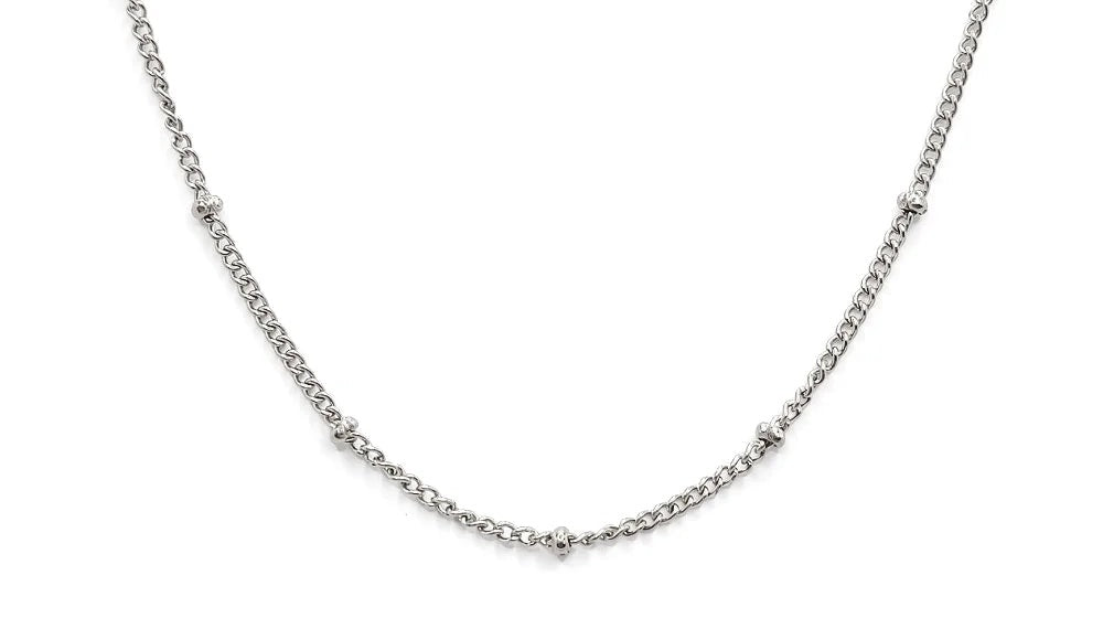 Silver-tone satellite bead chain necklace laid flat