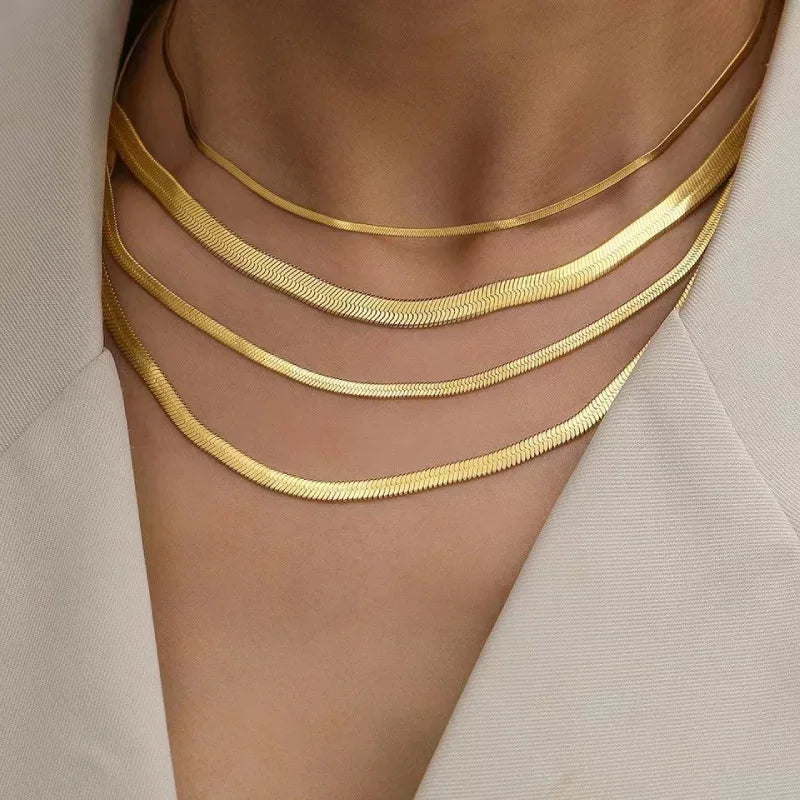 Gold Herringbone Chain Necklace