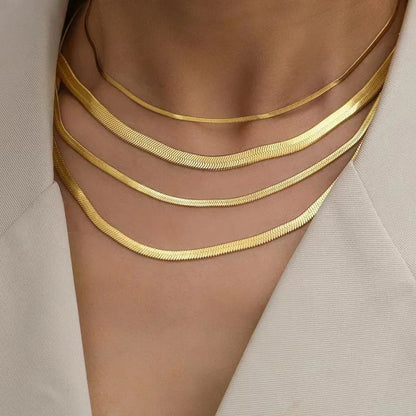 Gold Herringbone Chain Necklace