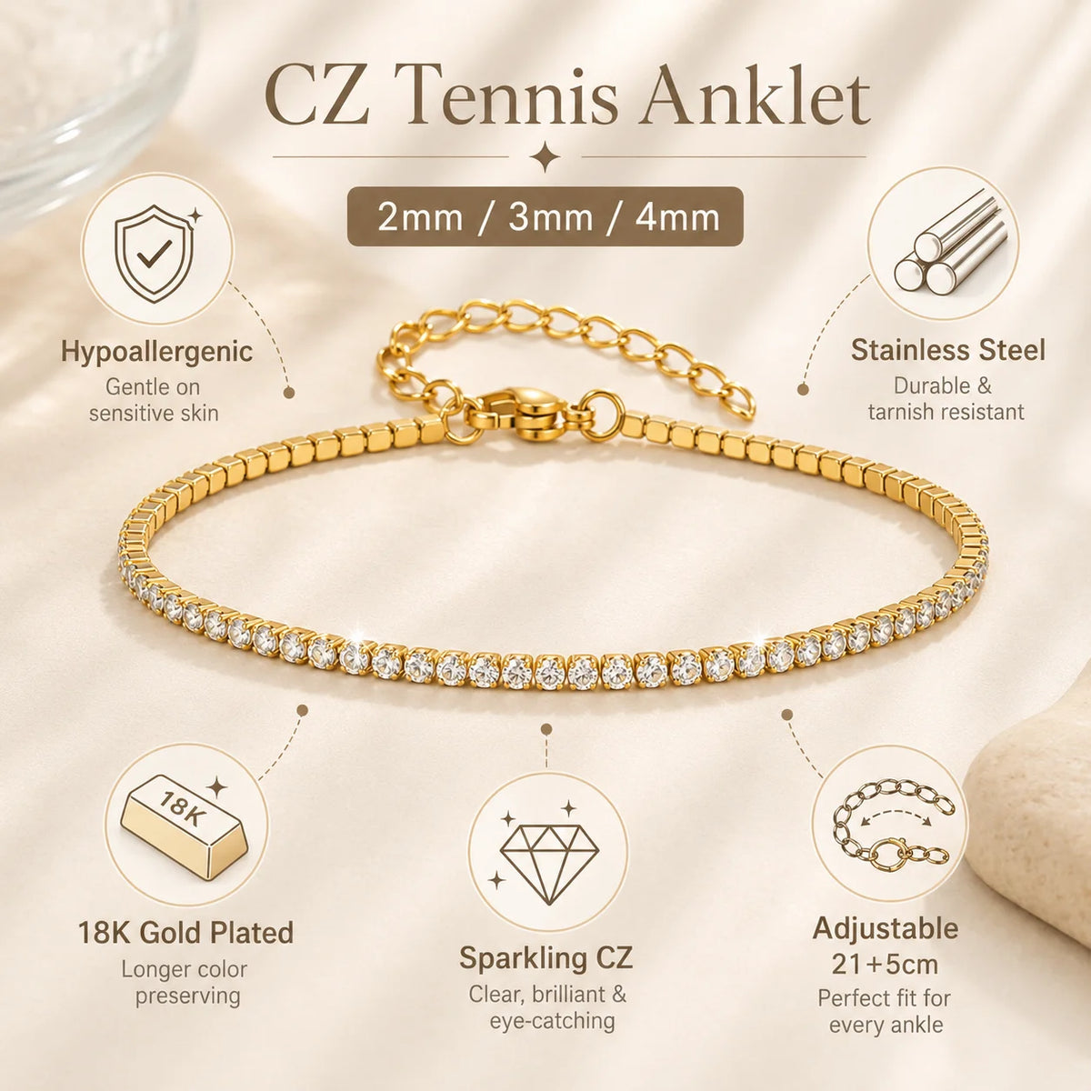 Gold Tennis Anklet