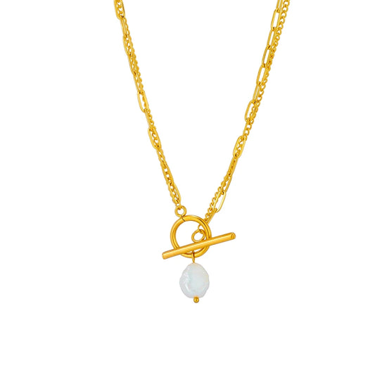 Gold Pearl Drop Pendant Necklace