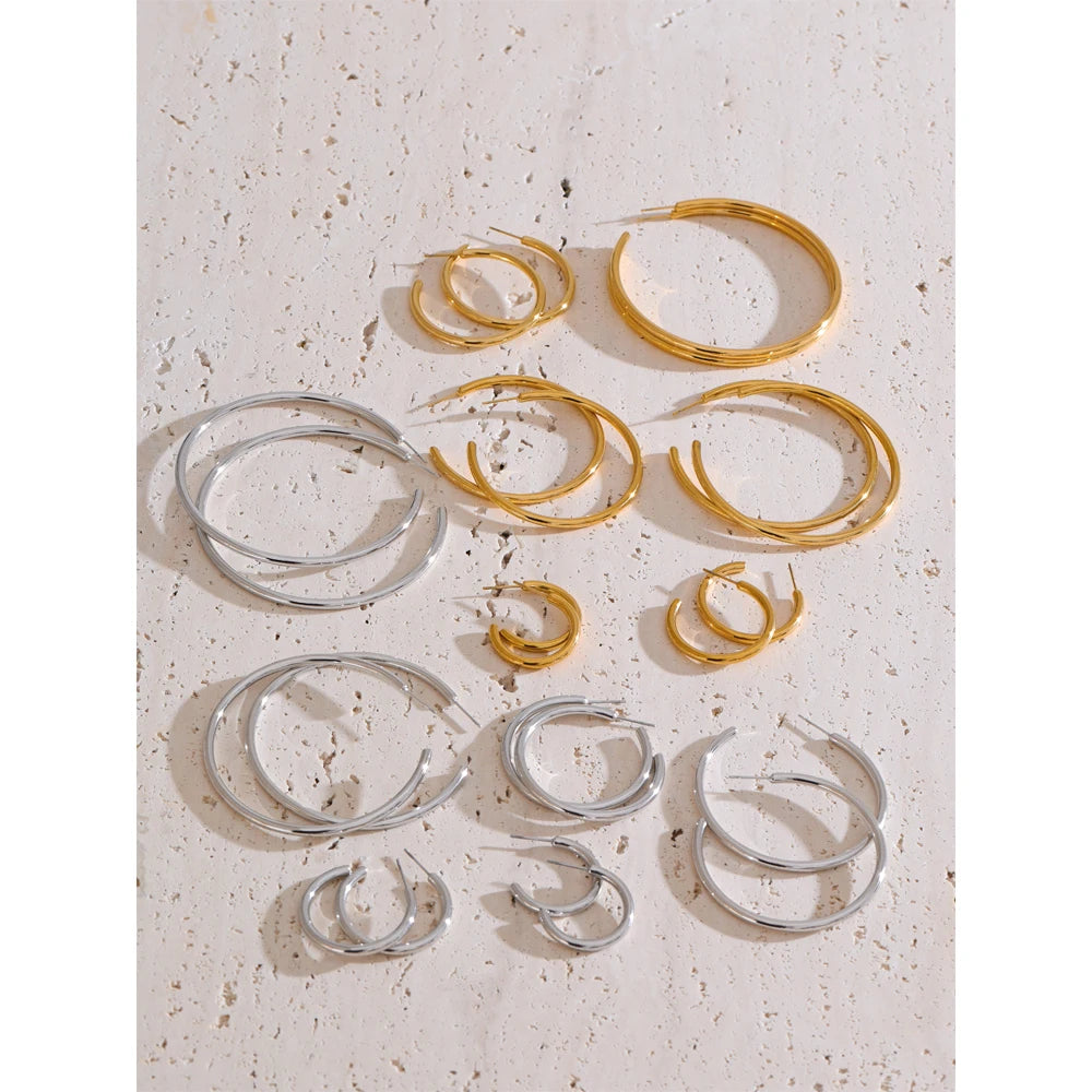 Gold C-Shape Hoop Earrings