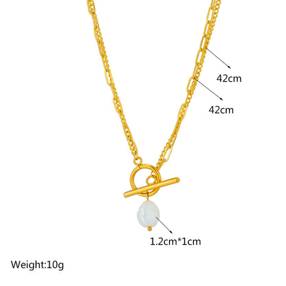 Gold pearl drop necklace with chain length measurements