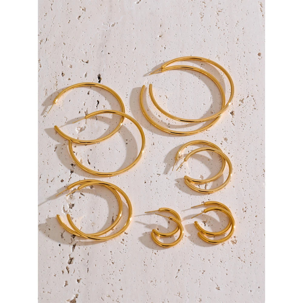Gold C-Shape Hoop Earrings