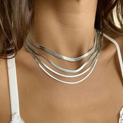 Gold Herringbone Chain Necklace