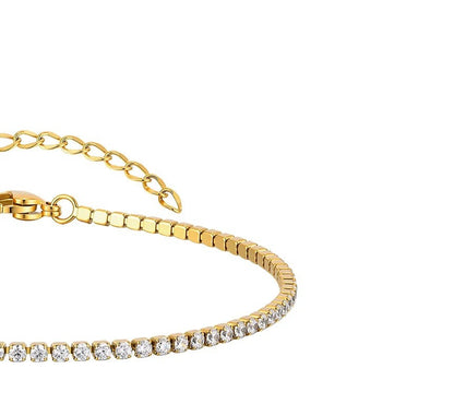 Gold-plated tennis anklet with 2mm clear cubic zirconia stones and extender chain