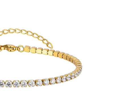 Gold-plated tennis anklet with 3mm clear cubic zirconia stones and extender chain