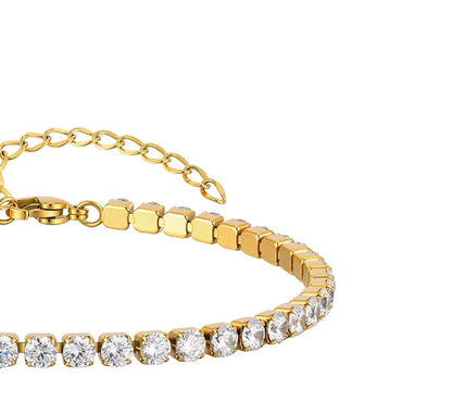 Gold-plated tennis anklet with 4mm clear cubic zirconia stones and extender chain