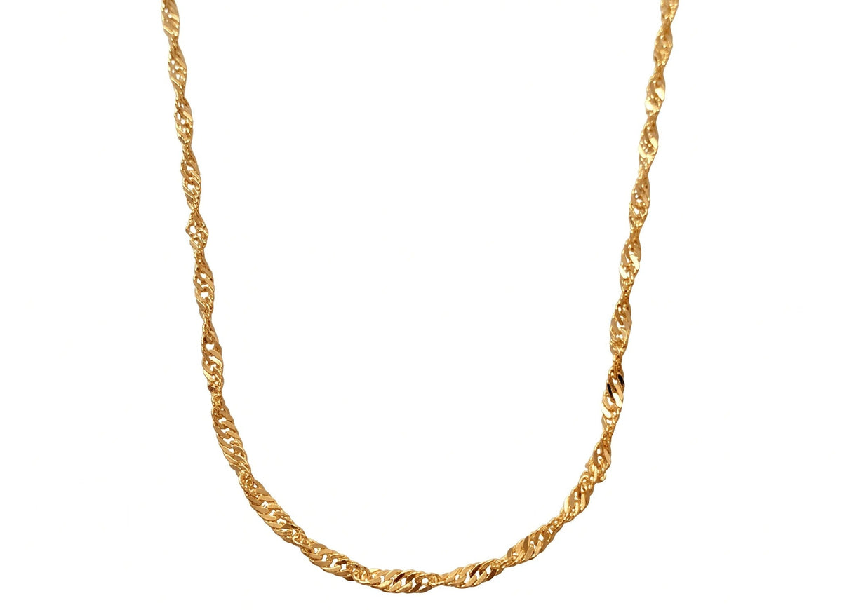 Gold-plated twist chain necklace laid flat